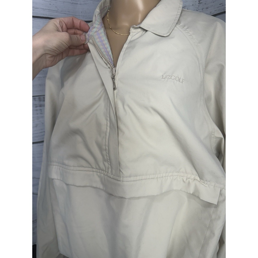 VTG LizGolf Liz Claiborne Tan Pullover Golf Windbreaker Jacket Rain‎ Coat Sz L - Picture 3 of 16